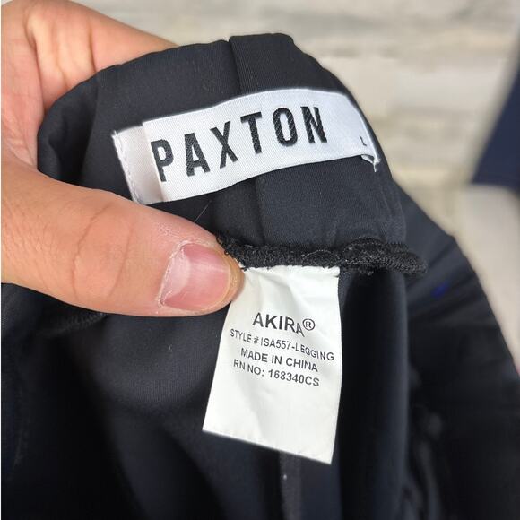 Akira Women’s L Paxton Black Luxe Leggings Tan Racer Stripe Silky Exercise Pant - Picture 3 of 4